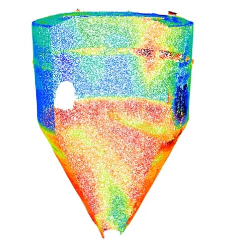 MACREF cement preheater cyclone refractory thickness map generated using 3D laser scanning